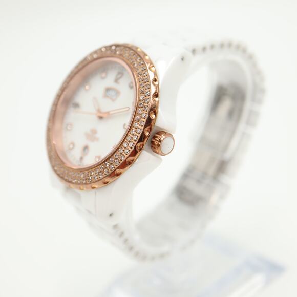 Oniss Paris White Ceramic MOP Day Date Watch 38mm Sapphire Crystal w New Battery - Picture 10 of 14